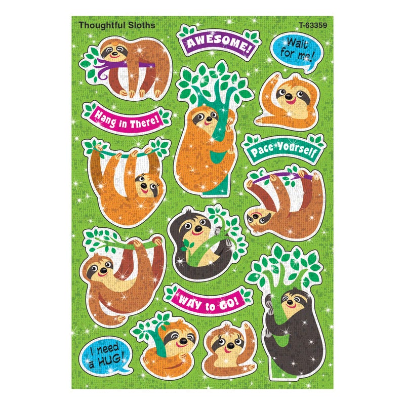 Trend Enterprises Trend Thoughtful Sloths Sparkle Stickers, Classroom Incentives, 32 Count - Image 1